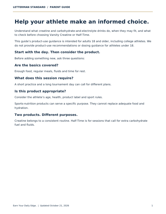 Letterman Standard Parent Guide: Help your athlete make an informed choice.